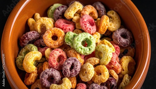 Bowl of cereal on a black background