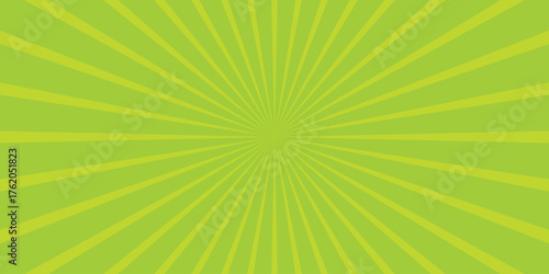 Bright Lime Green Sunburst Background with Thin Radiating Lines Emanating from the Center for Retro or Graphic Design