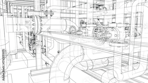 Intricate Industrial Pipe Blueprint. Vector
