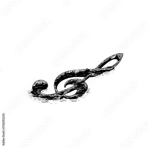 Treble clef music symbol artistic illustration for music education and musical composition resources design