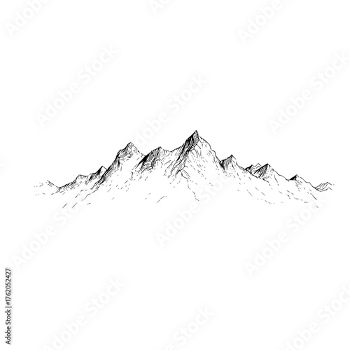 Mountain range illustration vector drawing peaks landscape summit alps sketch black and white outline design art