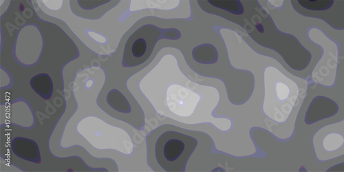 Abstract topographic map-like pattern in grayscale with contour lines and varying shades of gray, creating a visually intriguing and organic landscape representation for backgrounds and conceptual
