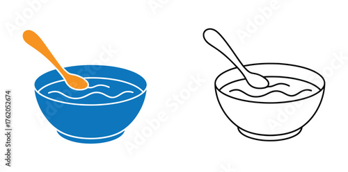 Two bowls of hot soup with spoons silhouette