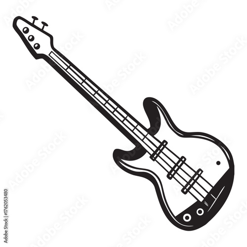 Retro 1960s electric bass guitar with distinctive offset body design