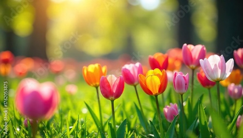 Spring Flowers Blooming in Sunlit Meadow Vibrant Colors and Delicate Blossoms Showcase Natures Beauty
