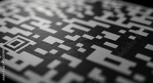 Close-up of a QR code, a digital data matrix.