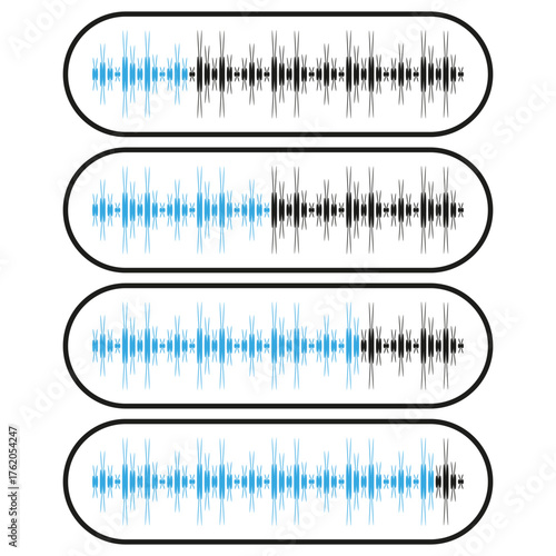 Blue sound waves. Audio equalizer bars. Abstract graphic display. Vector waveform elements.