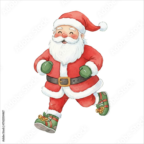 Santa Running Marathon Watercolor Vector Illustration
