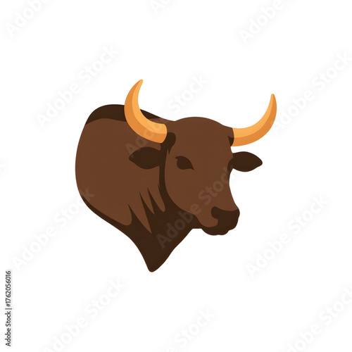 Vector bull icon in brown and orange tones, minimalist design