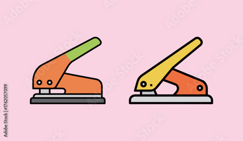 Set of Office Single Hole Puncher Icon Vector Illustration. Stationery and School Supply Collection.