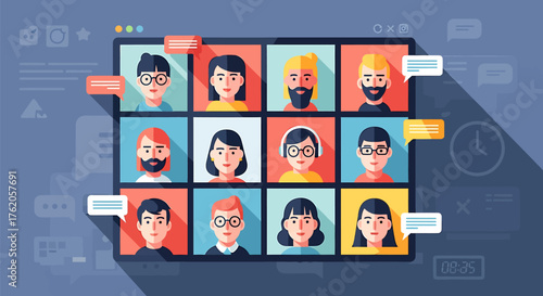 Virtual Meeting Flat Design Online Team Collaboration and Communication