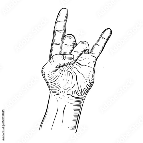 Rock hand gesture vector line art hand drawn illustration 