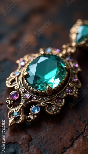 Mesmerizing Close-up of Antique Glittering Jewelry Faceted Gems Shimmer with Aged Brilliance, Reflecting Light in a Vintage Sparkle Display Perfect for Elegant and Nostalgic Designs