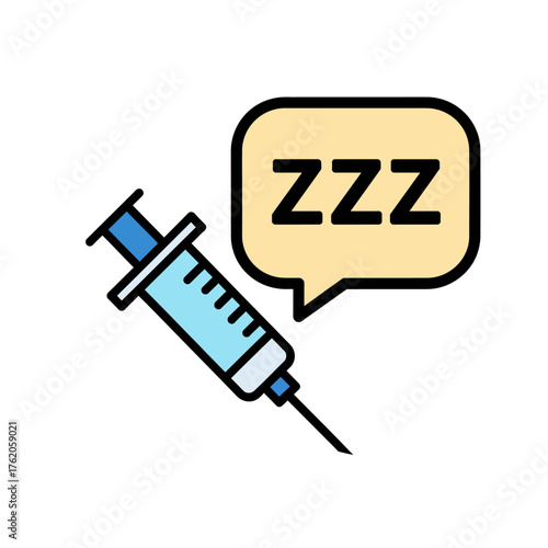 Syringe with zzz speech bubble isolated on white background concept of anesthesia and sleep