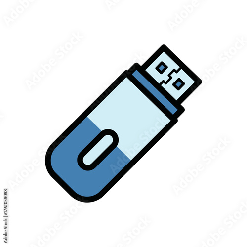 Blue usb flash drive, isolated on white background portable storage device for data transfer
