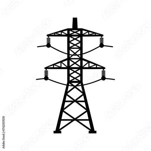 Electricity pylon icon isolated on white background, representing power transmission and energy infrastructure