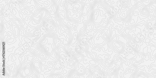 Seamless black and white topographic contour map pattern. Abstract elevation lines, terrain background. Ideal for GIS, geology, hiking, adventure, cartography, and nature design projects.