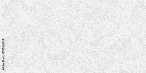Seamless black and white topographic contour map pattern. Abstract elevation lines, terrain background. Ideal for GIS, geology, hiking, adventure, cartography, and nature design projects.