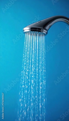 Refreshing Blue Showerhead Spraying Water Dynamic & Calming Spa Bathroom Image
