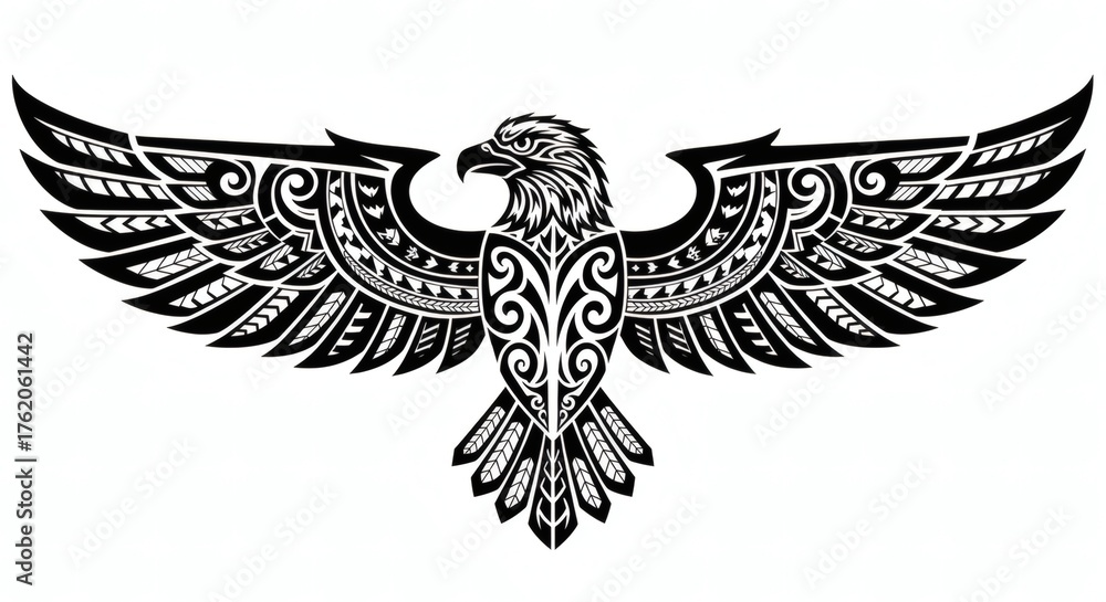 Fototapeta premium Detailed Polynesian Tribal Eagle Tattoo Black Vector