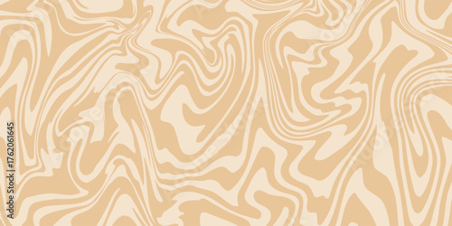 Beige marble acrylic swirl seamless pattern. Coffee latte, caramel, ice cream texture. 1970s trippy psychedelic waves print background.