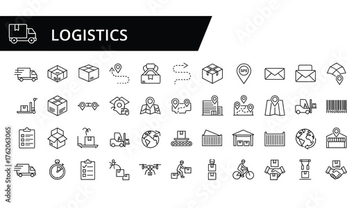 Collection of logistics and shipping icons isolated on white background