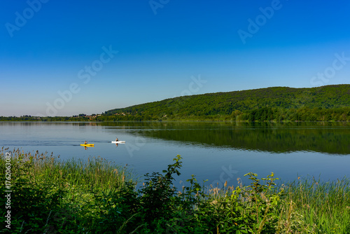 Spring landscape of Lake Comabbio in Varano Borghi, Varese, Lombardy, Italy 