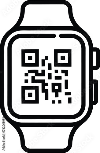 Smartwatch displaying aQR code on its screen wearable technology
