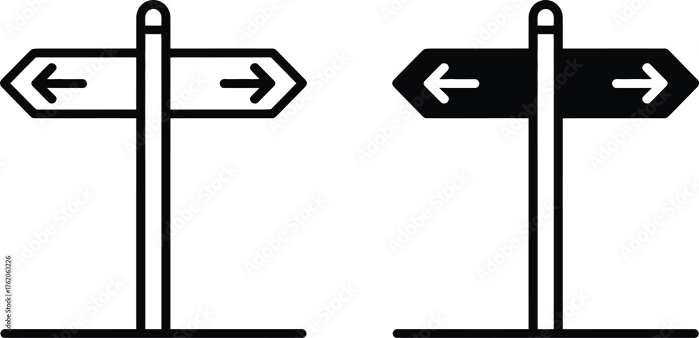 Obraz premium Two directional signposts one outlined one solid black with arrows Keywords: signpost, direction