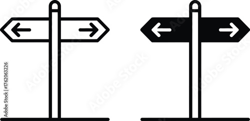 Two directional signposts one outlined one solid black with arrows Keywords: signpost, direction