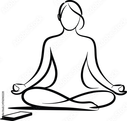Woman Meditating with Phone Outline Beside Her meditation yoga