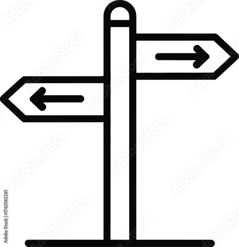 Black outline directional signpost with two arrows pointing left and right Keywords: signpost
