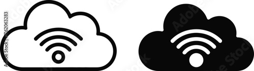 Cloud icon with wifi symbol in outline and solid black versions Keywords: cloud, wifi, wireless