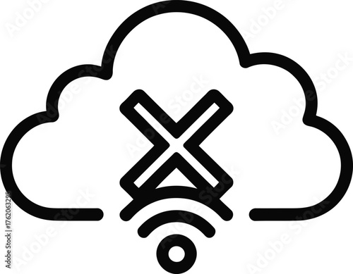 Cloud With Wifi Symbol And Cross Icon Outline technology