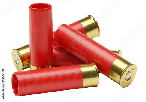 Obraz na plátně Red shotgun shells isolated, ammunition for hunting and sport shooting on a clea