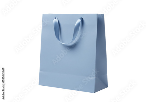 Light blue paper shopping bag isolated, elegant gift bag for retail and promotional use on a clean background
