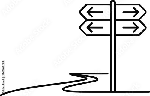 Road Sign With Multiple Directional Arrows And Winding Path vector illustration
