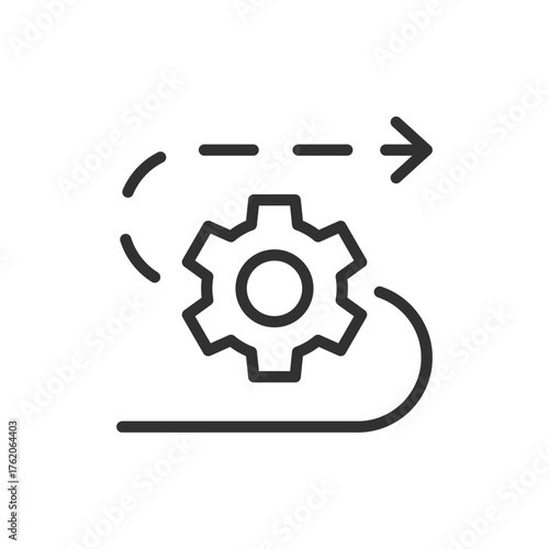 Gear with arrow path, linear icon. Agile sprint and iterative process. Line with editable stroke.