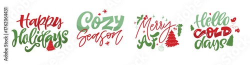 Merry Christmas and Happy New 2026 Year - cute hand drawn doodle lettering postcard. Hello 2026. Holly Jolly, Tis the season.