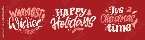 Merry Christmas and Happy New 2026 Year - cute hand drawn doodle lettering postcard. Hello 2026. Holly Jolly, Tis the season.