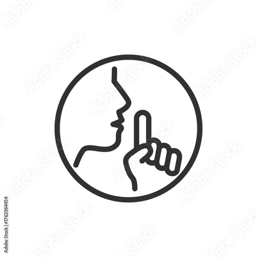 Face with finger, linear icon. Silence or quiet zone symbol. Line with editable stroke.