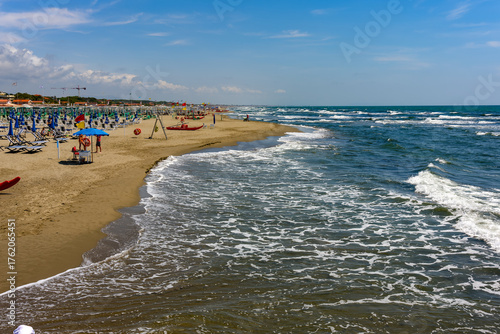 Seascape on the Tuscan coast from the pier at Forte dei Marmi, Versilia, Tuscany, Italy