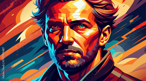 Portrait of a man with colorful geometric background