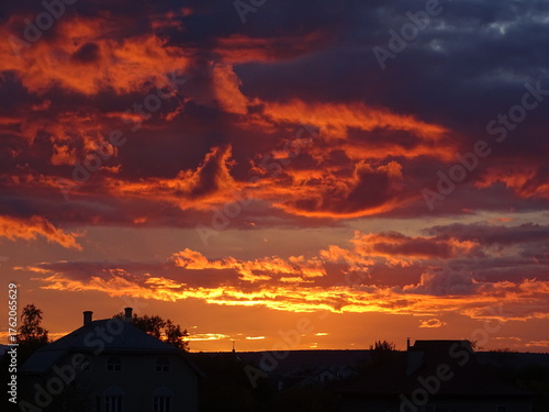 sunset over the town