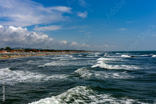 Seascape on the Tuscan coast from the pier at Forte dei Marmi, Versilia, Tuscany, Italy