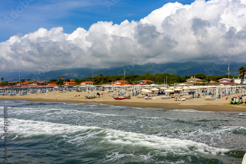 Seascape on the Tuscan coast from the pier at Forte dei Marmi, Versilia, Tuscany, Italy