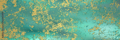 Turquoise blue and gold luxury patina seamless bg with gradient mesh. Vintage elegant texture background. Vector illustration.