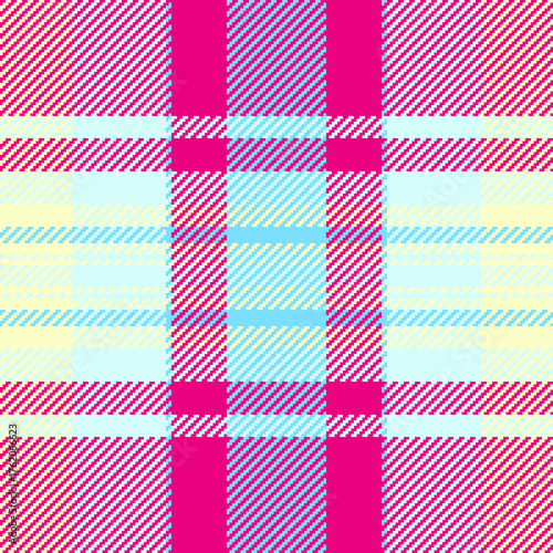 Pixelated tartan design with bright, bold colors. A versatile pattern evoking tradition and modernity. Great for backgrounds, textiles, and abstract designs.