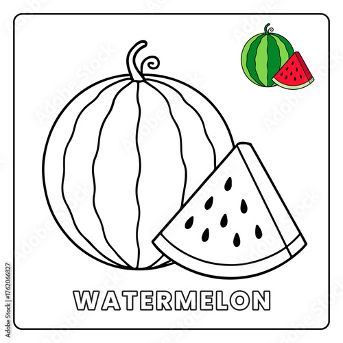 watermelon Cute Fruit Children Coloring Page