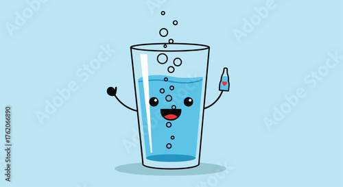 Cute cartoon glass of water giving a thumbs up.